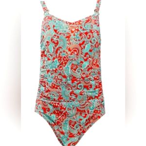 NEW Isaac Misrahi Bridge Hampton Size 22W 1X 2X Swimsuit Coral Pink Aqua & Teal
